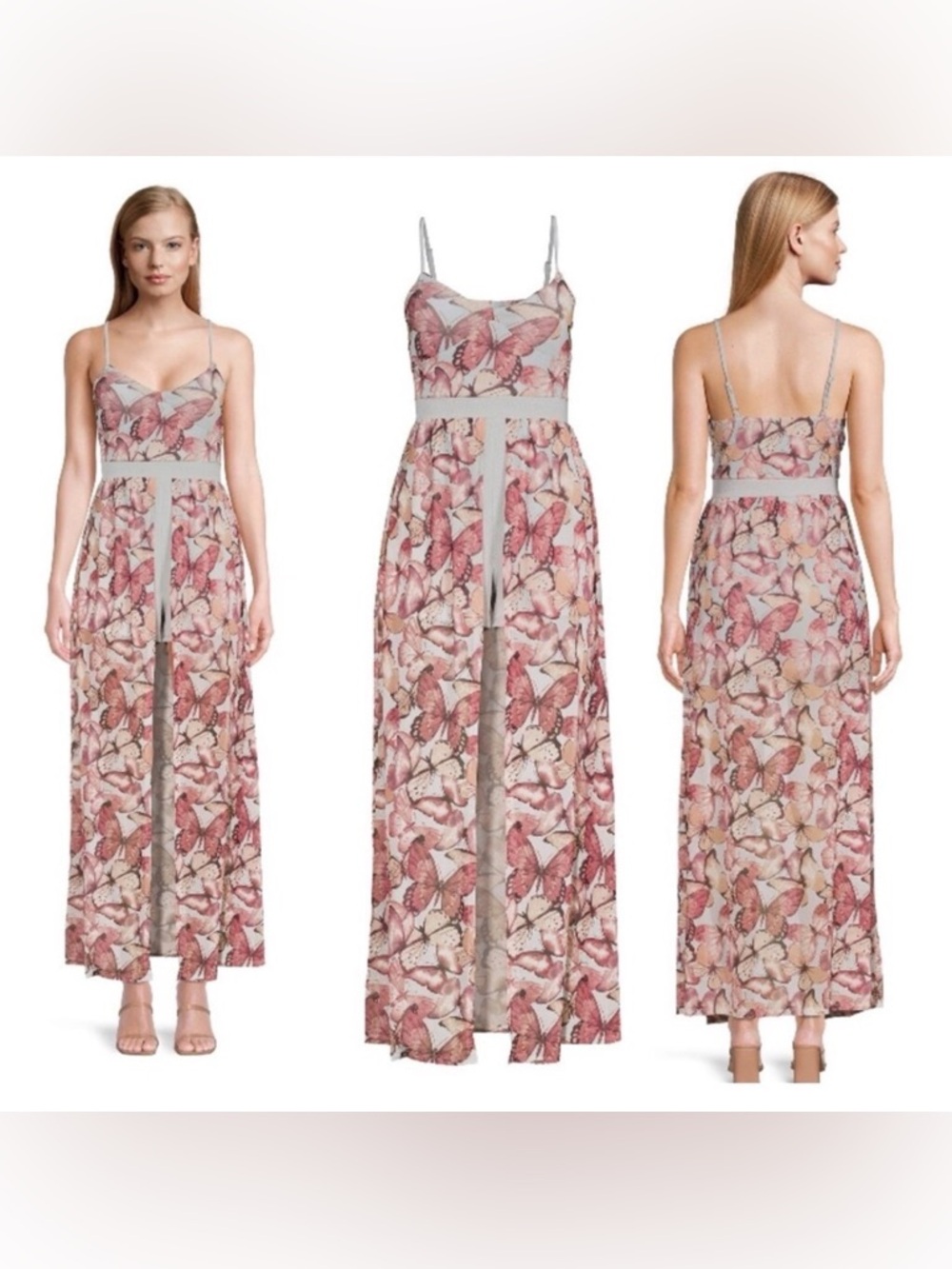 No Boundaries Dusty Pink Butterfly-Print Maxi Jumpsuit Size XL Dress & Shorts